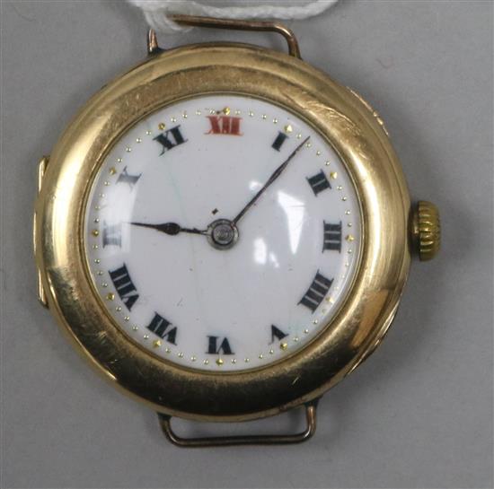 A gentlemans early 20th century 15ct gold Rolex manual wind wrist watch,